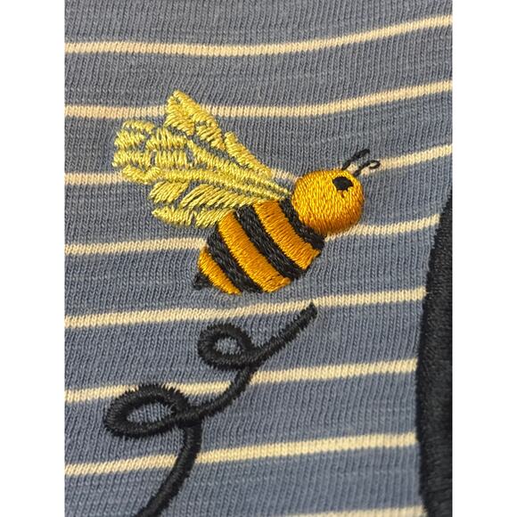 Talbots Striped Bee Kind Shirt Top Embroidered L 100% Cotton Summer Comfy Soft - Picture 3 of 9